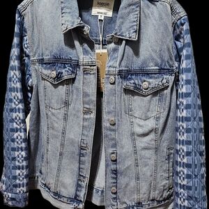 Kensie Blue Denim Jacket with Patterned Sleeves